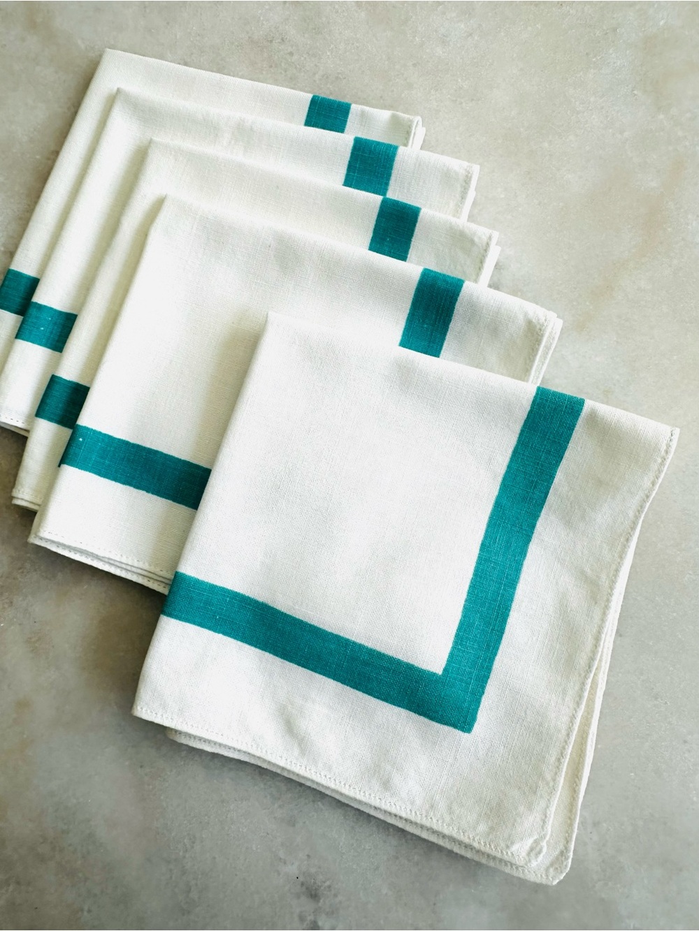 Vintage Cotton Napkins with Teal Border (4)